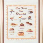 大好きなデザインでチョコ好きの息子に作りました。DMCキット。その後ouvrages broderieで図案として載りました。 I love chocolate