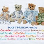 ウェールズのテディベア作家 Sue Schoen のBOCS TEGANAU bearに似ていたので題名にしました。我が家のBOCS TEGANAU bearsの名前、Liquorish, Apple Crumble, Brownie, Jaffa Cake, Meringue, Trifle,etc.・・・も並べました。V&Aキット。 BOCS TEGANAU bears